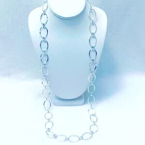 Sterling Silver RLM Studio 36" Oval Hoop Link Necklace Hammered Toggle Chain 925